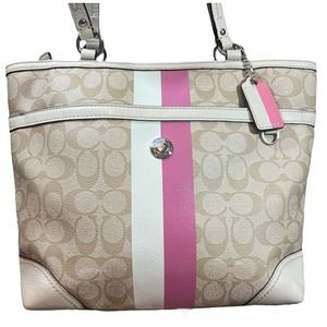 Vintage Coach Chelsea Heritage Tote Bag Purse Pink White F14477